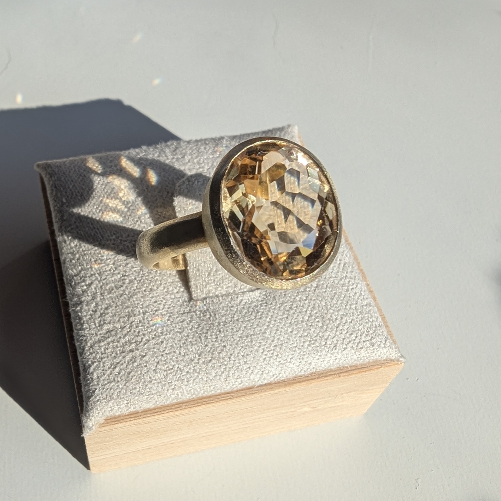Faceted Champagne Citrine Gemstone Gold Plated Sterling Silver Ring Size 7.75